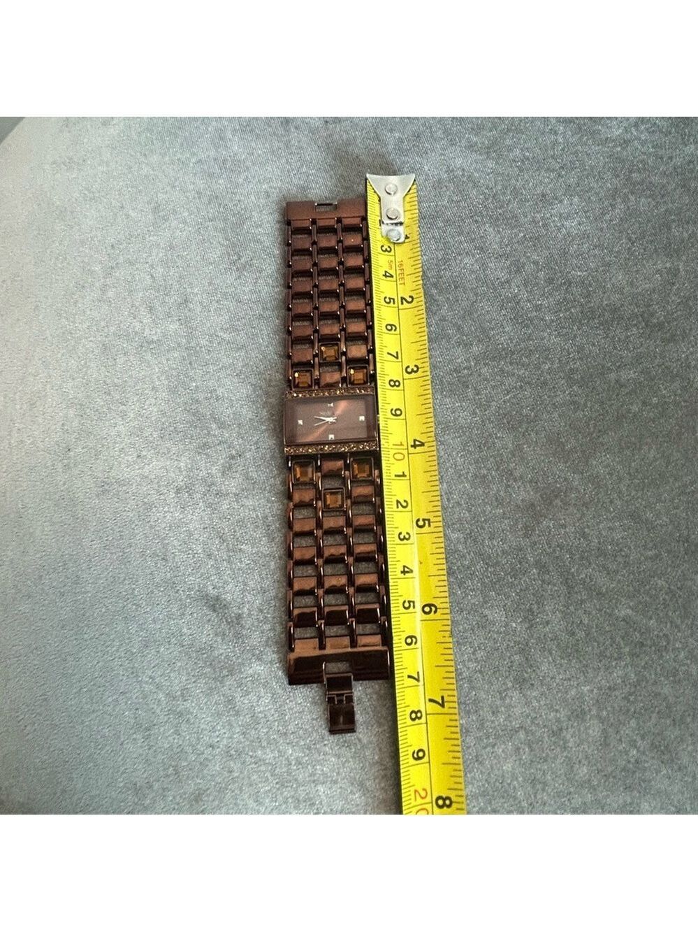 Style & Co. Bronze Amber Crystal rhinestone rectangular watch - Picture 13 of 15